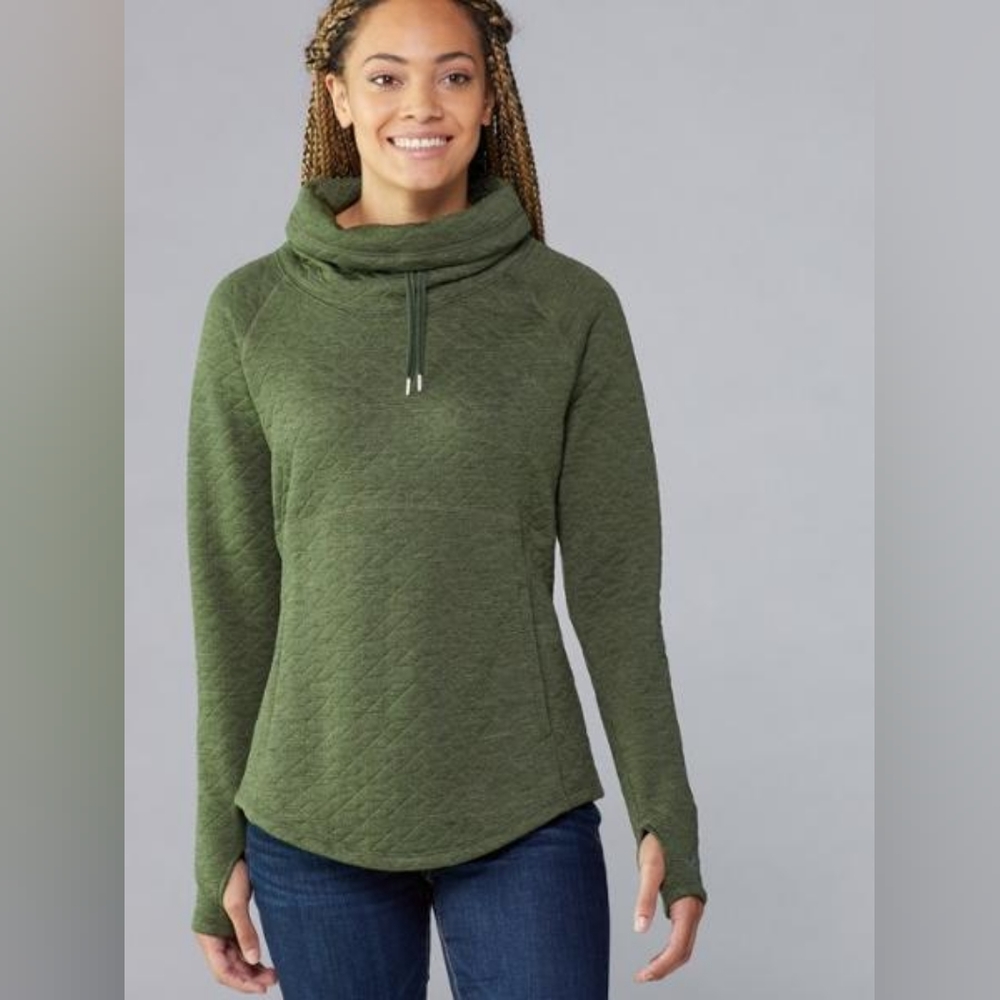 Marmot quilted green cowl neck pullover sweater